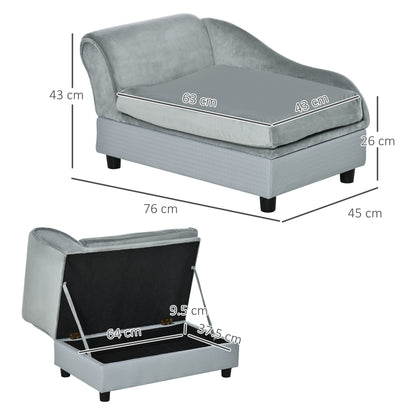Pet Sofa Chair, with Storage, Cushion, for Small Dogs, Cats - Light Grey