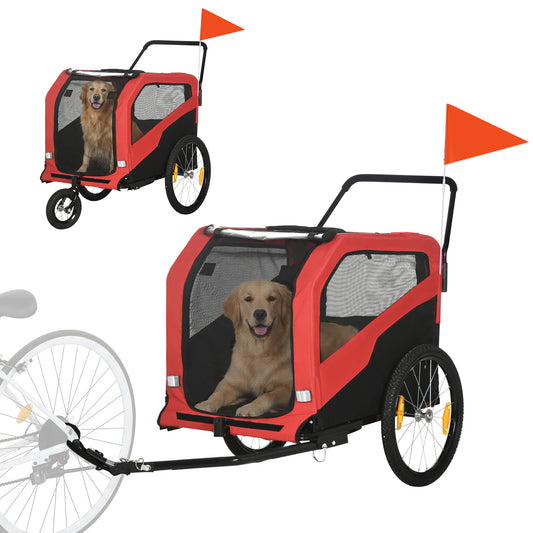 2 in 1 Dog Bike Trailer Pet Stroller for Large Dogs with Hitch, 20" Wheels, Pet Bicycle Cart Trolley Carrier for Travel, Red