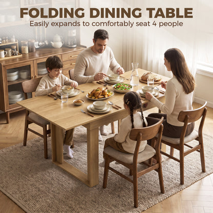 Folding Dining Table Under-Table Storage Extendable Kitchen Table Steel Rail Oak Effect