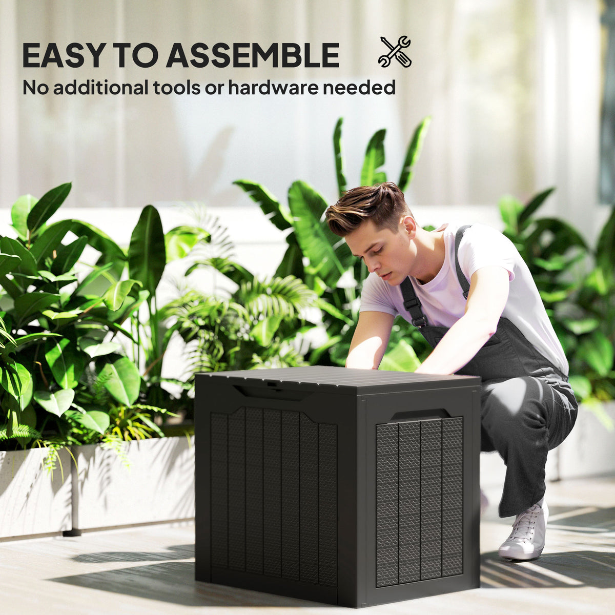97L Plastic Garden Storage Box, Outdoor Storage Box with Handles, Waterproof Outdoor Storage Container
