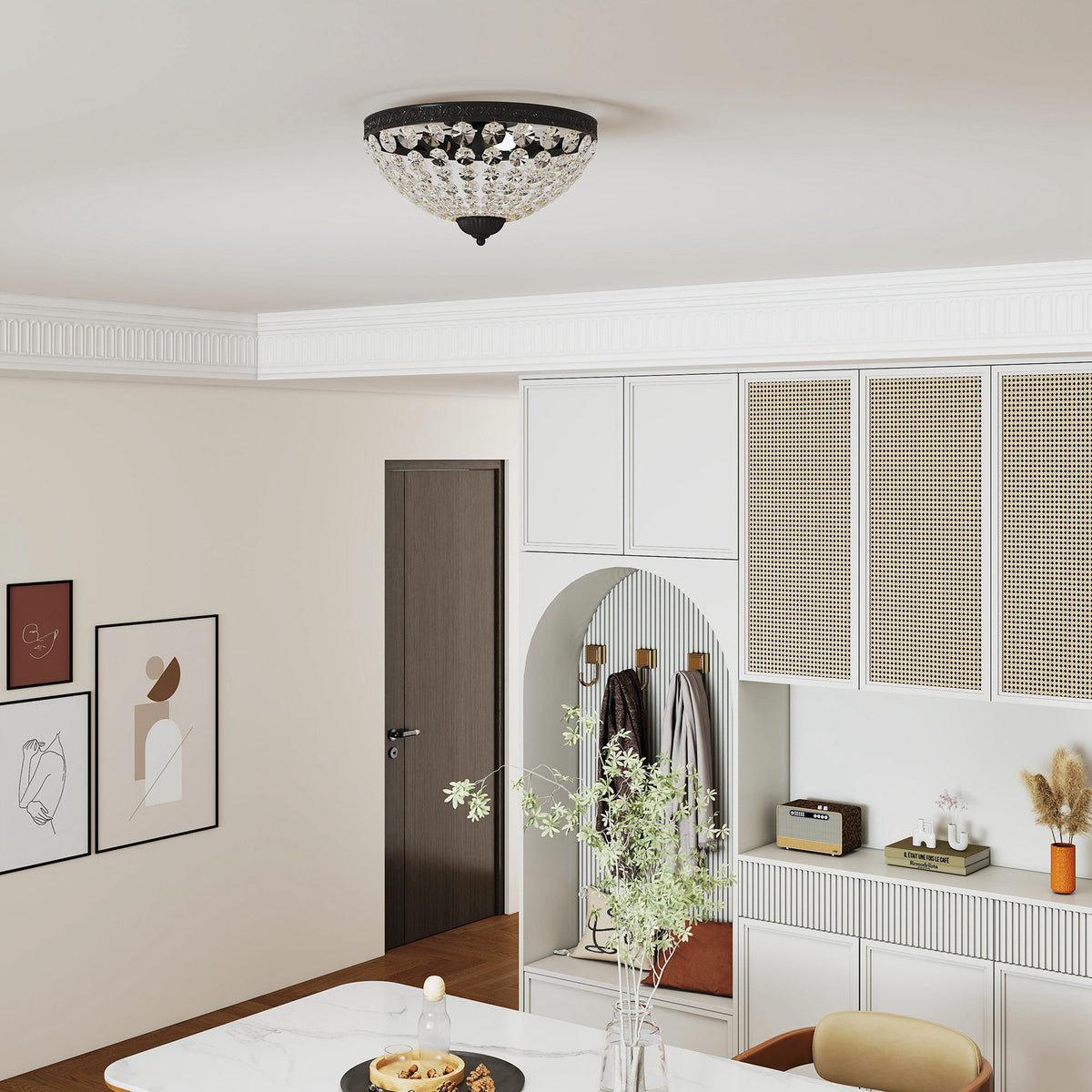 Crystal Chandelier Ceiling Light with 168 Octagonal Beads, Vintage 2-Light Flush Mount Ceiling Light for Living Room, Bedroom, Hallway, Dining Room