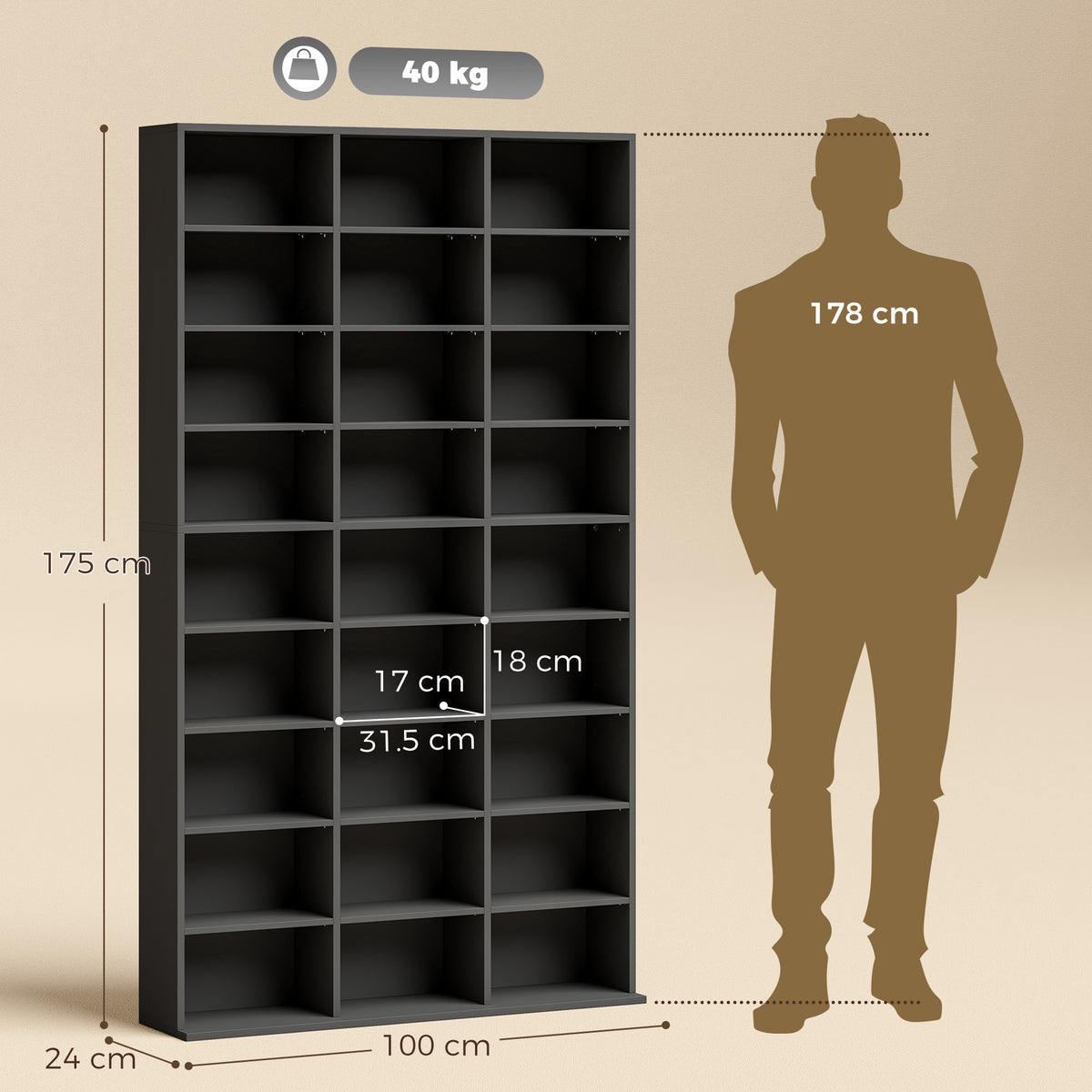 835 CD/500 DVD Storage Unit, Blu-ray Media Storage Shelf with 27 Compartments and 21 Adjustable Shelves