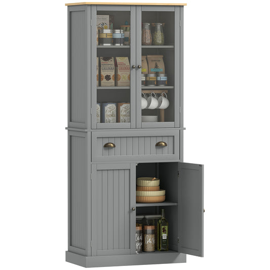 180cm Tall Kitchen Pantry Cupboard, Freestanding Storage Cabinet with 5 Tier, Adjustable Shelves, Drawer