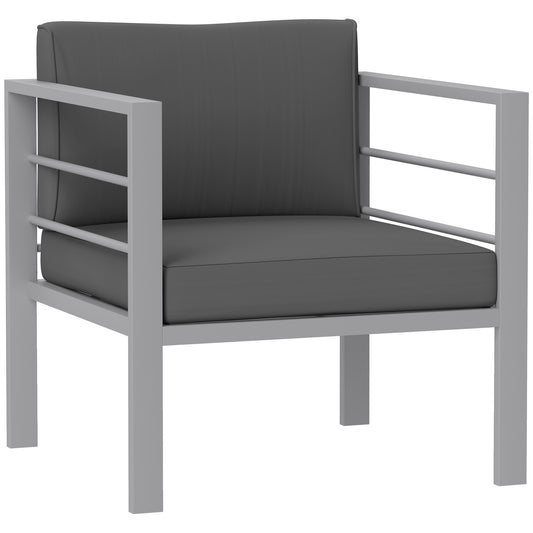 Garden Sofa, All-Weather Garden Single Sofa with Removable Cushions, Metal Frame Outdoor Furniture for Balcony, Charcoal Grey