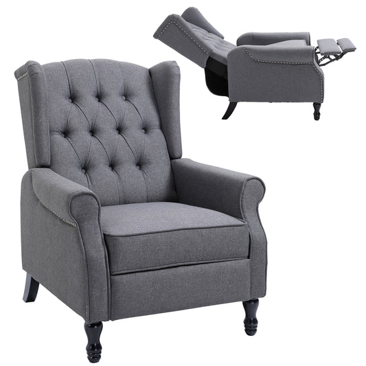 Recliner Armchair, Vintage Reclining Chair with Nail Head Trim, Wingback Chair with Button Tufted Back and Footrest, for Living Room, Grey