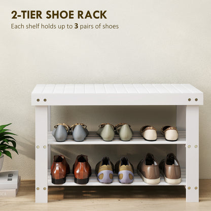 Two Shelf Bamboo Shoe Storage Bench - White