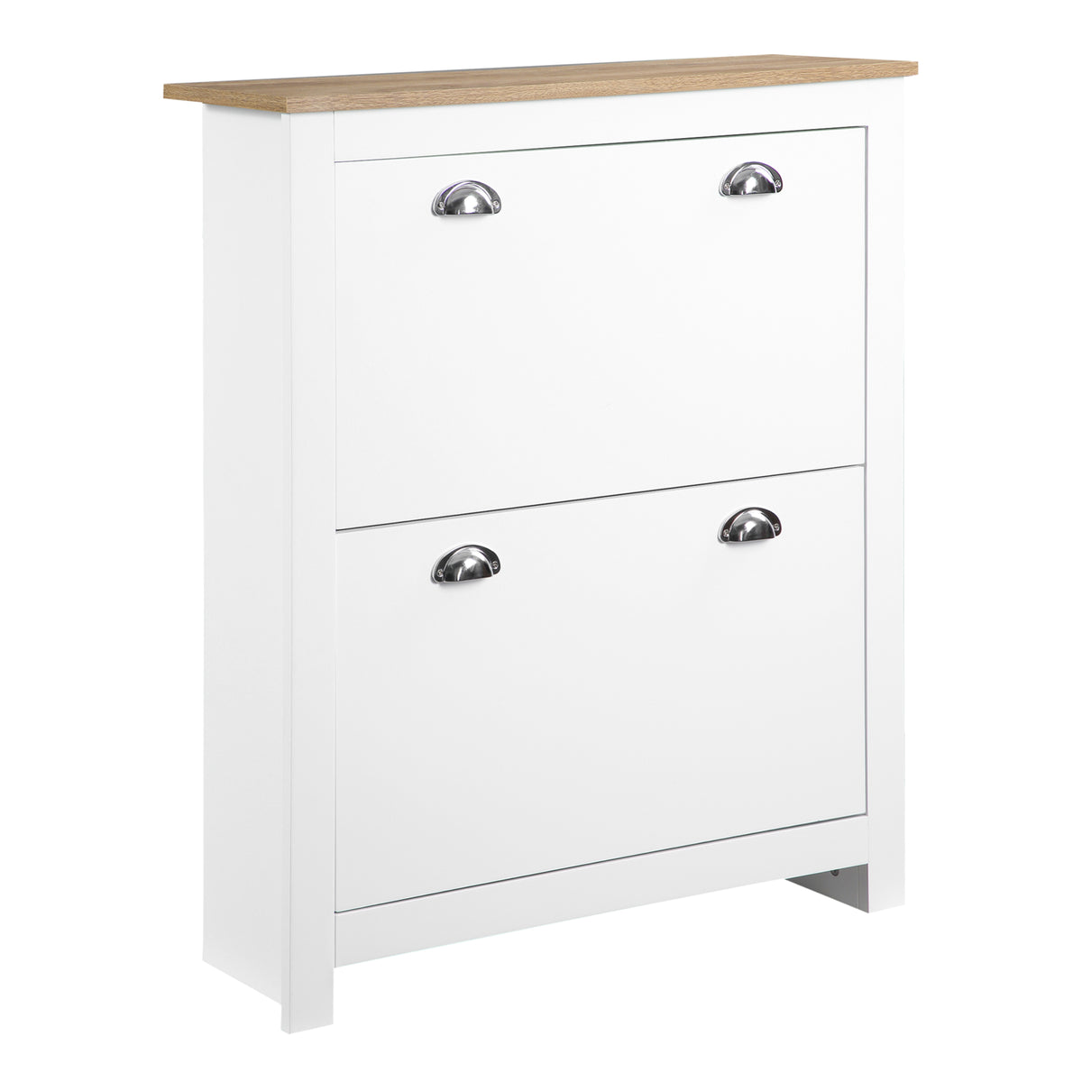 2 Drawer Shoe Cabinet Modern Narrow Shoe Cupboard Hallway Wooden Storage Organiser with Flip Doors Adjustable Shelf for 6-12 Pairs
