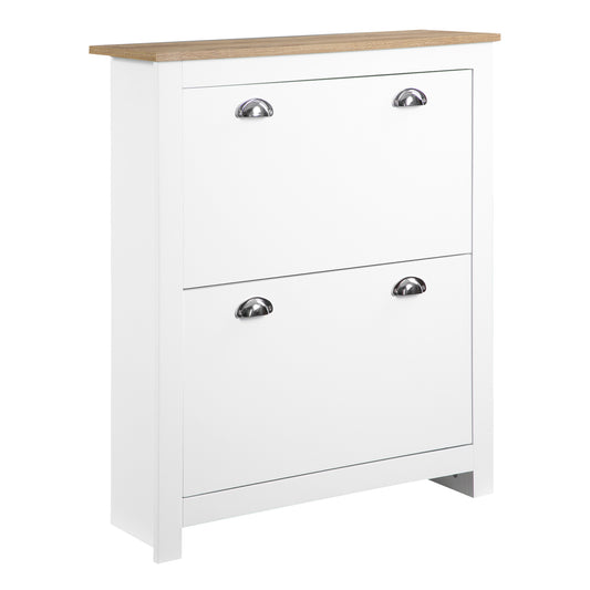2 Drawer Shoe Cabinet Modern Narrow Shoe Cupboard Hallway Wooden Storage Organiser with Flip Doors Adjustable Shelf for 6-12 Pairs