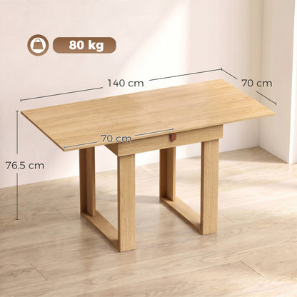 Folding Dining Table Under-Table Storage Extendable Kitchen Table Steel Rail Oak Effect