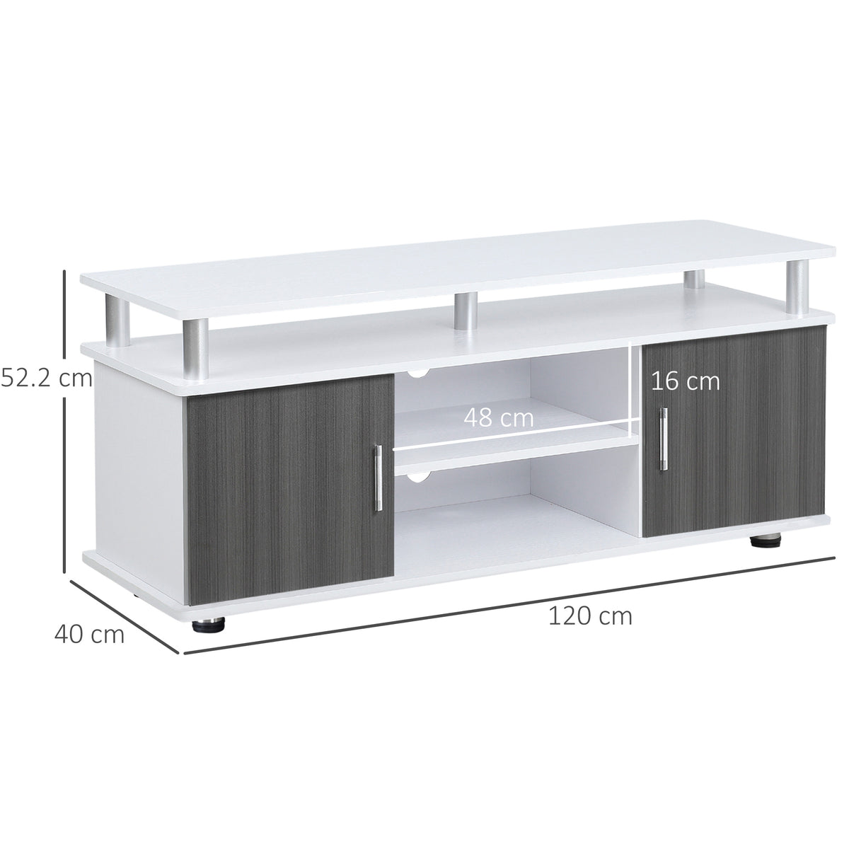 TV Cabinet Unit for TVs up to 50'' with Storage Shelf and Cupboards, Living Room Entertainment Center Media Console, Grey and White