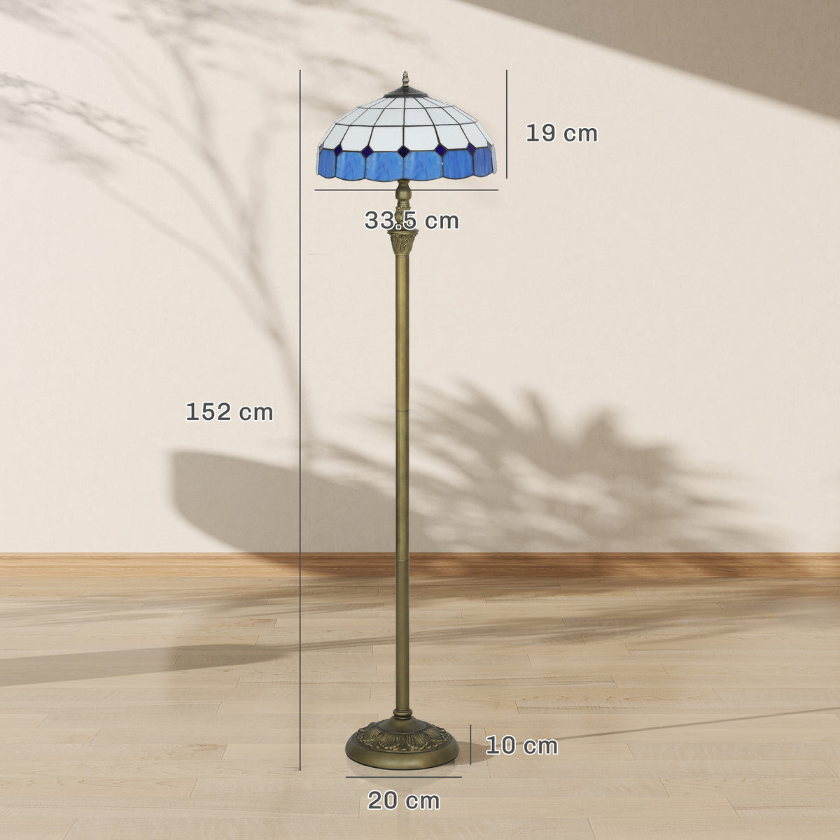 Tiffany-Style Floor Lamp with Handcrafted Stained Glass Shade, 152cm Tall Vintage Standing Lamp with Foot Switch and Dual Sockets for Living Room Bedroom