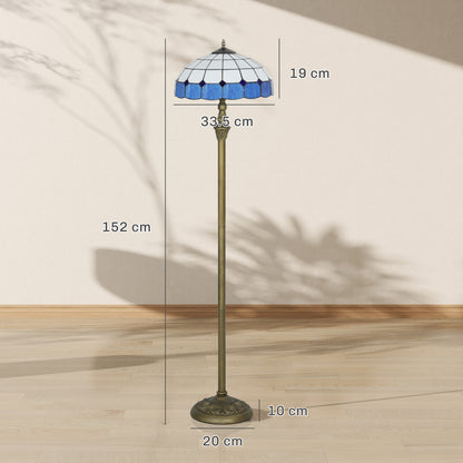 Tiffany-Style Floor Lamp with Handcrafted Stained Glass Shade, 152cm Tall Vintage Standing Lamp with Foot Switch and Dual Sockets for Living Room Bedroom
