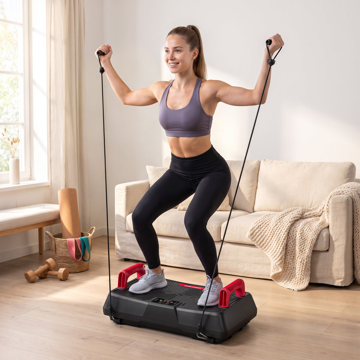 Vibration Plate Exercise Machine with 99 Speed Levels, 3 Programs, Quiet Vibrating Plate with Resistance Bands