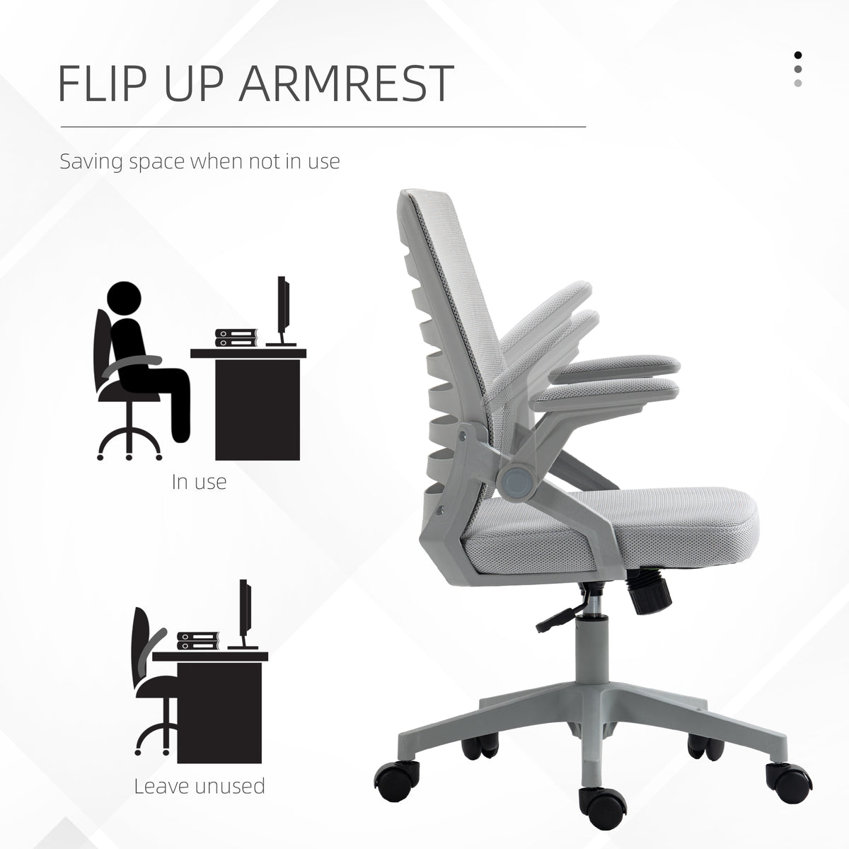 44-53.5cm Adjustable Height Work Chair, with Mesh Back - Grey