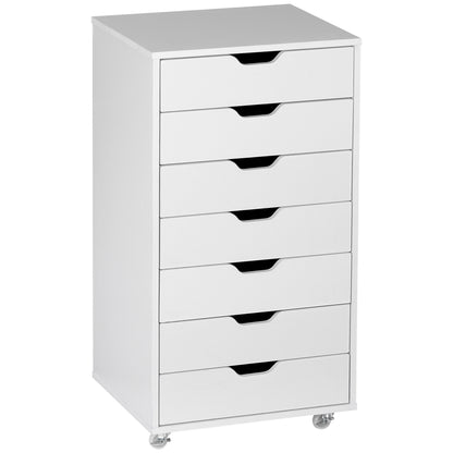 Seven-Drawer Filing Cabinet, with Wheels - White