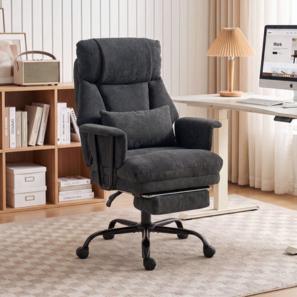 Office Chair, 180kg Heavy Duty Linen Computer Desk Chair with Lumbar Support, Wide Seat, Spring Cushion