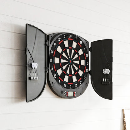 Electronic Dartboard Set 26 Games and 185 Variations with 6 Darts and Cabinet to Stroage Multi-Game Option Ready-to-Play