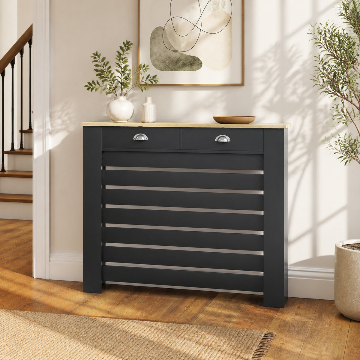 95.5H x 111Wcm Radiator Cover, with Drawer - Black
