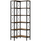 5-Tier L-Shaped Bookshelf, Freestanding Corner Bookcase with Metal Frame, Rustic Brown