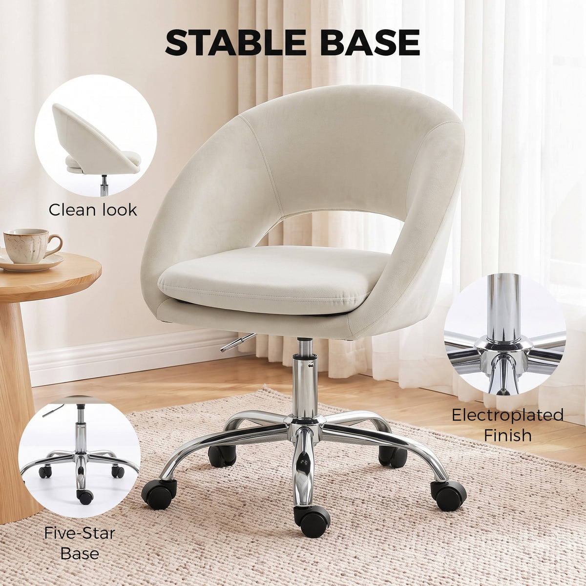 Velvet Desk Chair, Modern Office Chair with Height-Adjustable, Wheels, for Home Study Bedroom