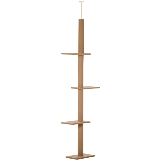260cm Floor To Ceiling Cat Tree for Indoor Cats w/ Three Platforms Activity Centre
