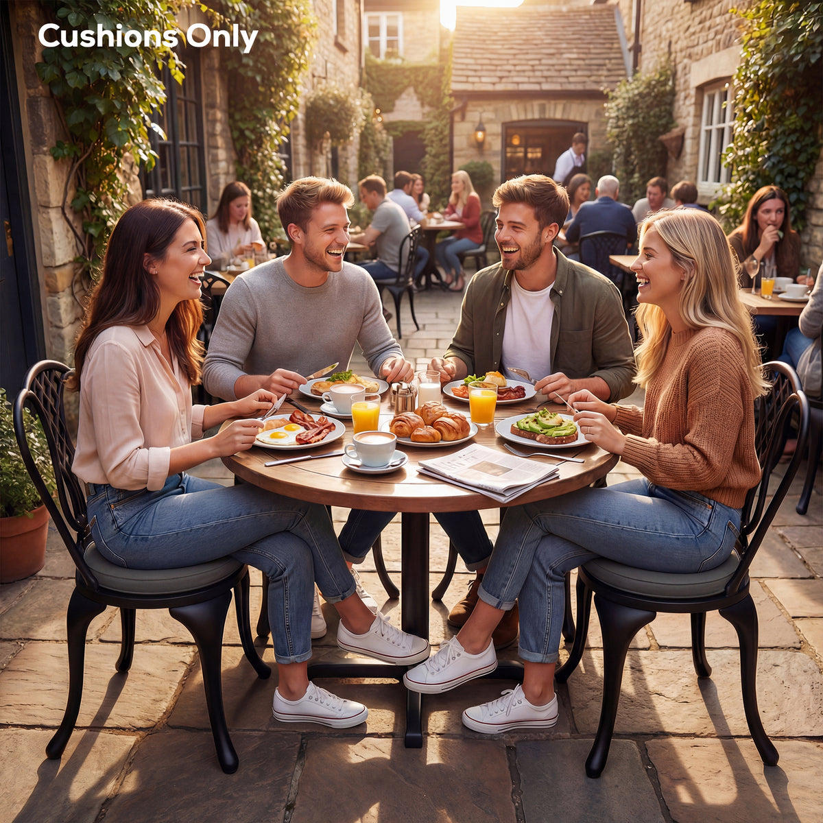 Outdoor Bistro Chair Cushions Set of 4 with Removable Cover, 41 x 41 x 5 cm Round Seat Cushions with Ties