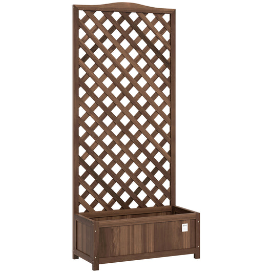 Wooden Planter with Trellis, Freestanding Raised Bed for Garden with Lattice, Outdoor Planter Box for Climbing Plants, Vines, Flowers, 76 x 36 x 170 cm, Dark Brown