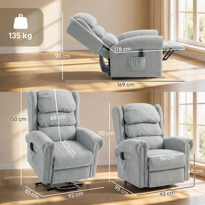 Velvet-Feel Electric Riser Recliner Chair - Grey