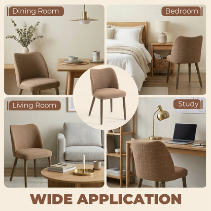 Dining Chairs Set of 2, Linen Upholstered Kitchen Chairs with Padded Seat, Curved Backrest, Rubberwood Legs