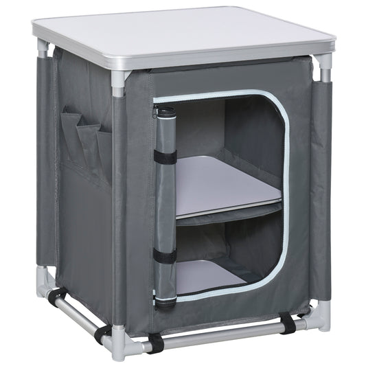 2-Shelf Camping Cupboard Camping Kitchen Station Cook Table Aluminum, Storage Organiser for BBQ Party Picnics Backyards with Carrying Bag