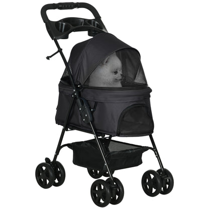 Dog Pram Dog Stroller Foldable Pet Pushchair with 4 Wheels, Safety Leashes, Cup Holder for Small Dogs