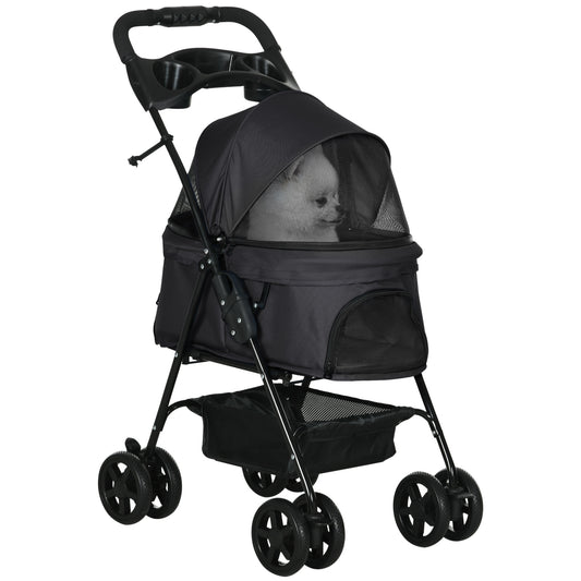 Dog Pram Dog Stroller Foldable Pet Pushchair with 4 Wheels, Safety Leashes, Cup Holder for Small Dogs