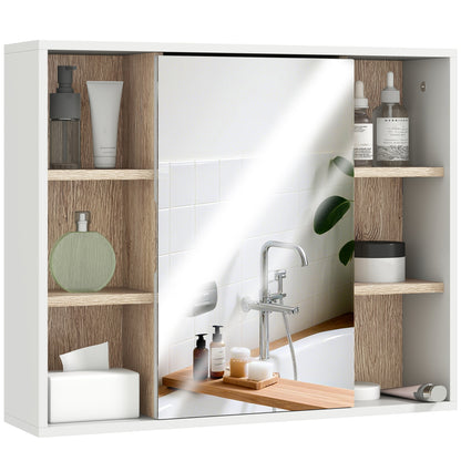 Bathroom Mirror Cabinet, Wall Mounted Storage Cabinet with Open Cupboard and Adjustable Shelf, White