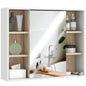 Bathroom Mirror Cabinet, Wall Mounted Storage Cabinet with Open Cupboard and Adjustable Shelf, White