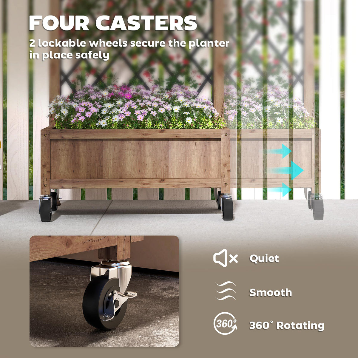 Wooden Planter, with Metal Trellis - Brown/Black