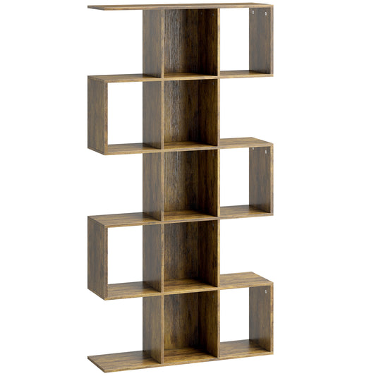 5-Tier Bookshelf, S Shaped Geometric Bookcase with 15 Compartments