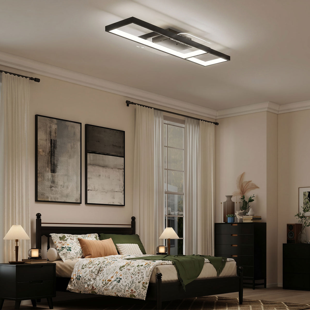 LED Ceiling Light, Modern Dimmable Ceiling Light with Wall Switch & Remote Control, Flush Mount Fixture Lamp with 3000-6000K Colour Temperatures for Living Room, Bedroom, Black
