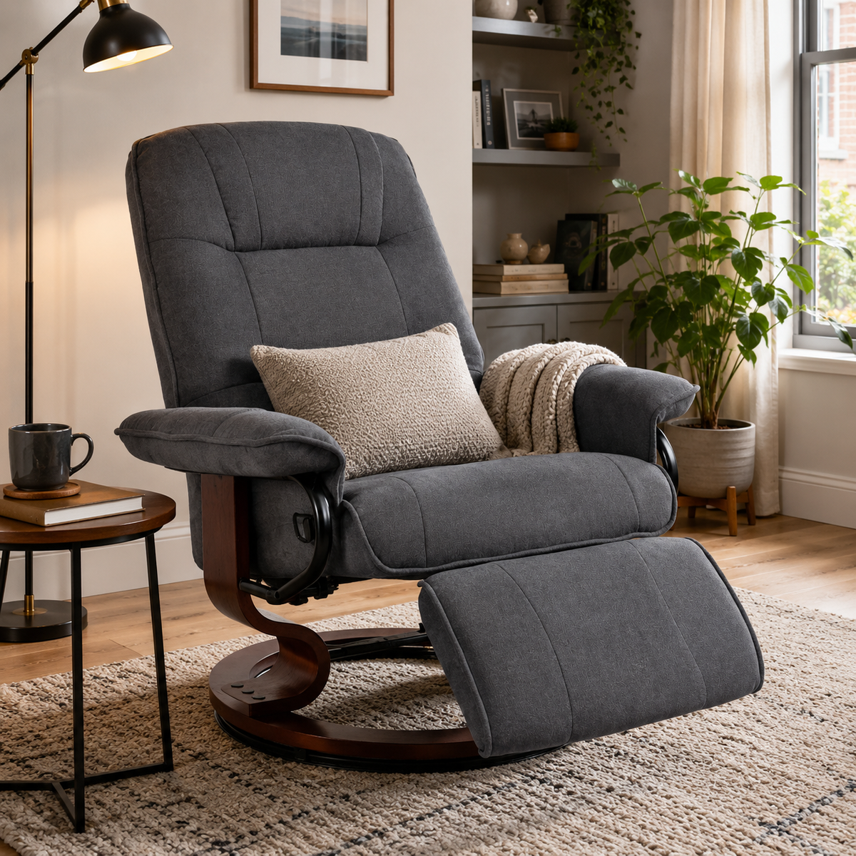 Reclining Swivel Chair, with Footrest - Grey