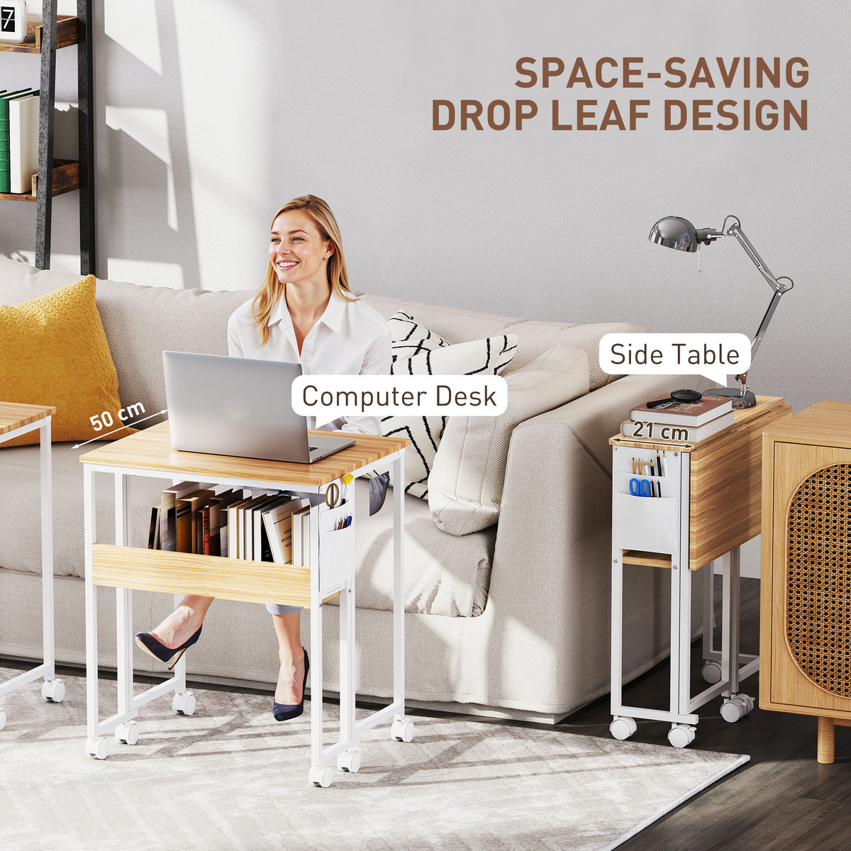 63 cm Drop Leaf Writing Work Desk - Natural Wood Finish