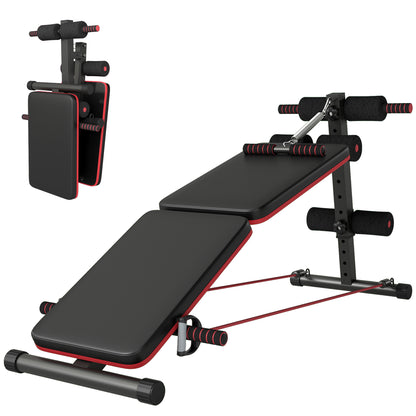 Foldable Sit Up Bench, Adjustable Abdominal Trainer with Resistance Bands, Padded Core Workout Bench for Home Gym Strength Training