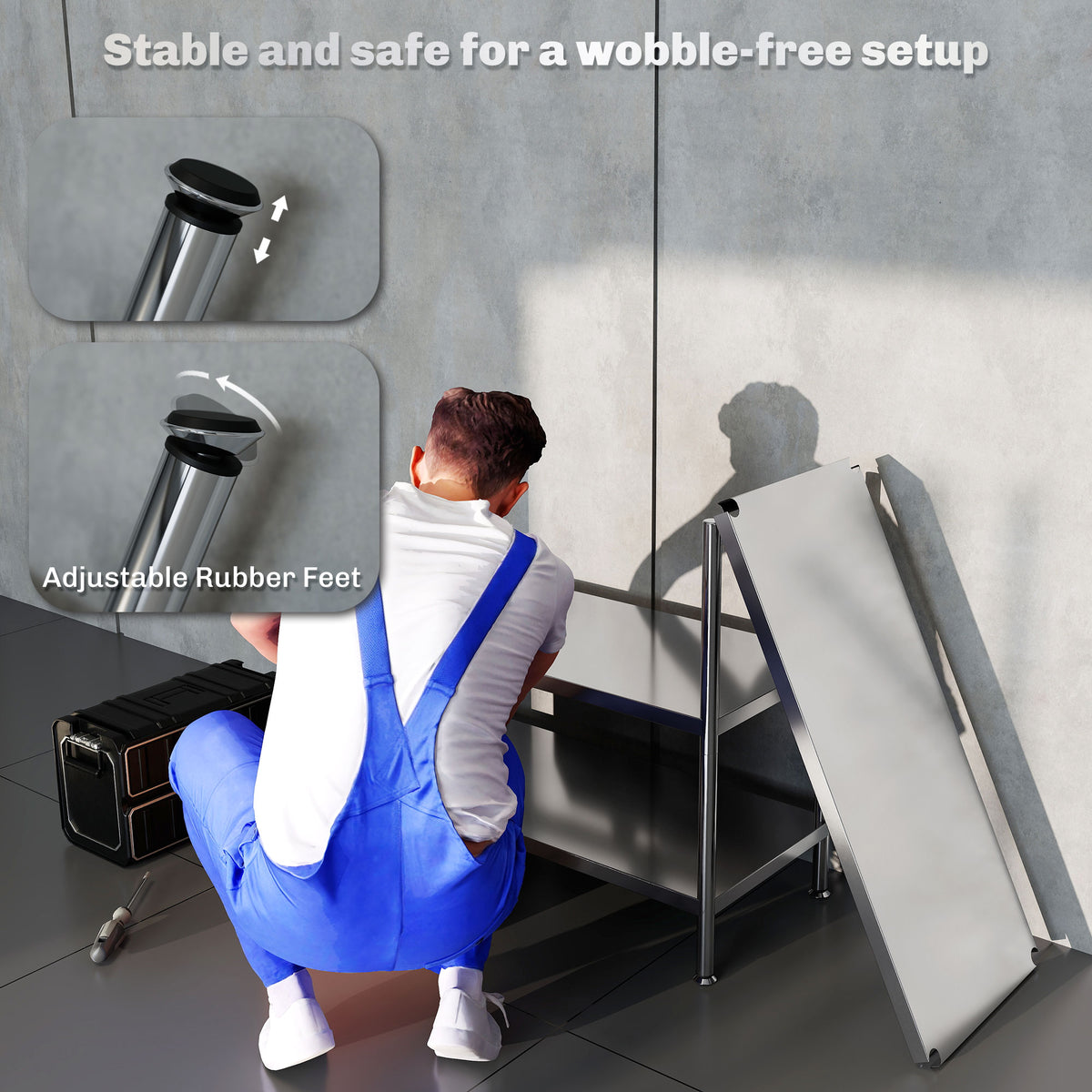 3-Tier Bakers Rack with Storage, Stainless Steel Microwave Stand with Adjustable Shelves for Small Spaces, Kitchen Storage Unit for Spices, Pots and Pans, Silver Tone