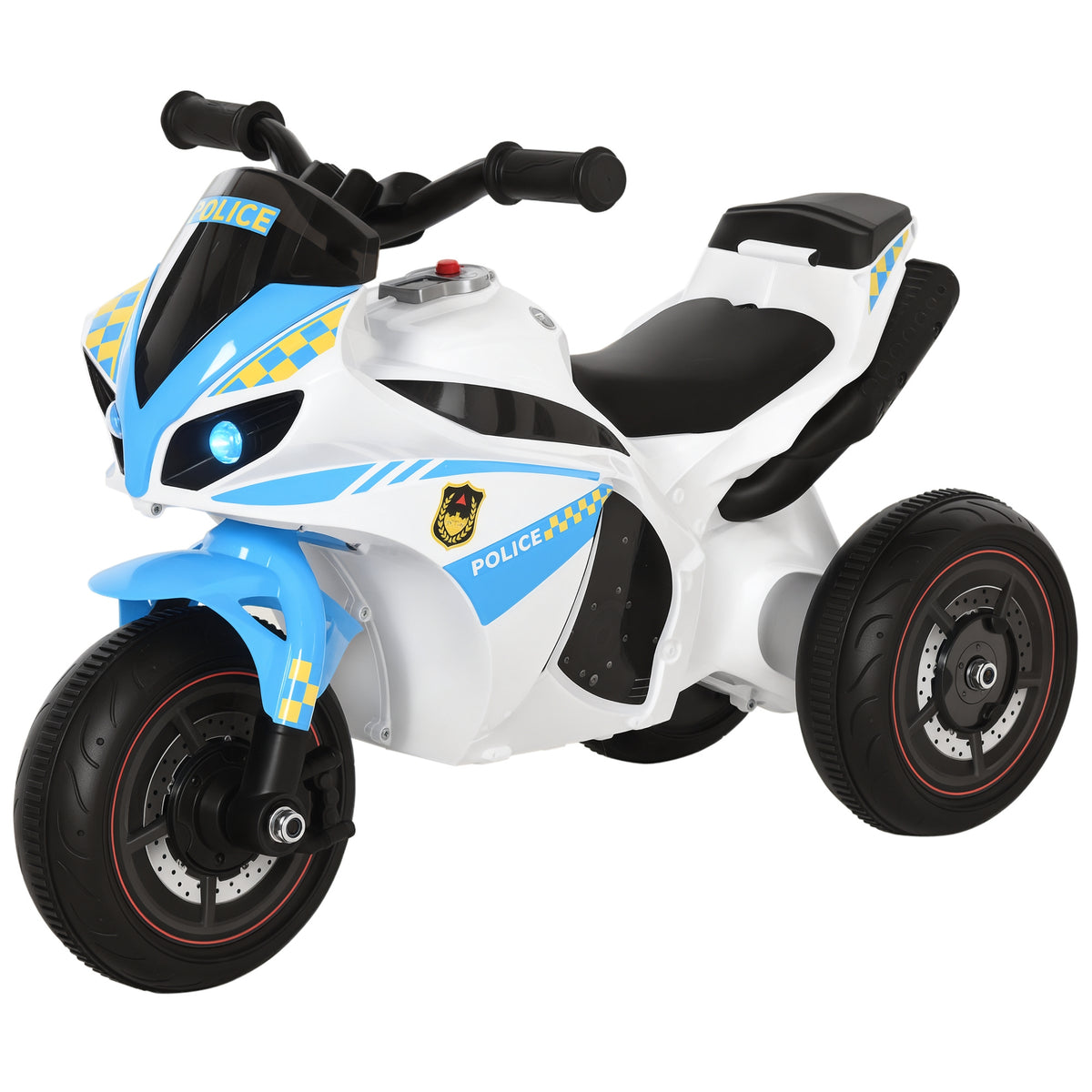 Kids Ride-On Police Bike 3-Wheel Vehicle w/ Music Lights Seat Handlebars Toddler NO POWER Child Learning Fun Development 18-36 Months Blue