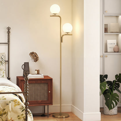 LED Floor Lamp, Modern Standing Lamp with 3 Colour Temperatures, Globe Glass Shades and Foot Switch