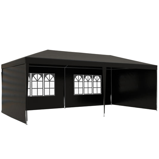 6 x 3 m Party Tent Gazebo Marquee Outdoor Patio Canopy Shelter with Windows and Side Panels Black