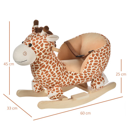 Kids Rocking Horse, Giraffe Plush Ride-On Toy with Music, Soft Touch & Seat Belt, Toddler Baby Gift for 18M+
