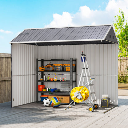 8 x 6 ft Galvanised Garden Shed, Outsoor Metal Storage Shed with Double Doors Window Air Vents, Grey