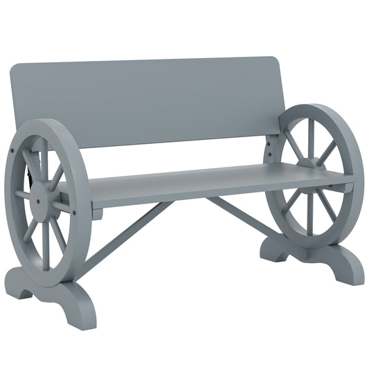 Fir Wood 2-Seater Outdoor Garden Wagon Wheel Bench, Grey