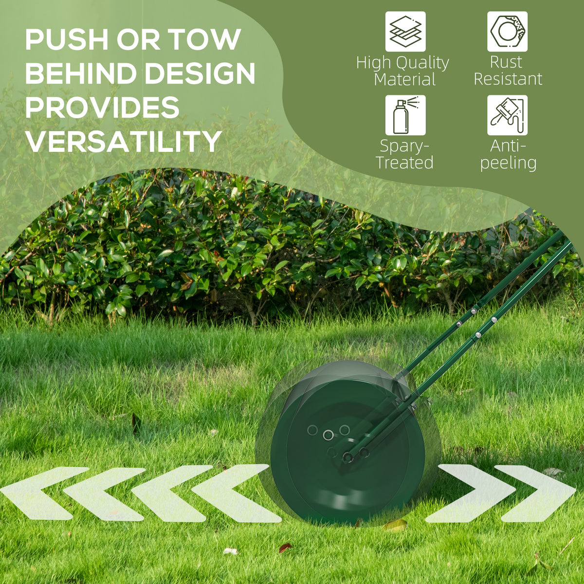 63 L Garden Lawn Roller with Water/Sand Filled Drum, Heavy Duty Steel Lawn Push Rolling Tool for Grass Seeding, Soil Levelling, Dark Green