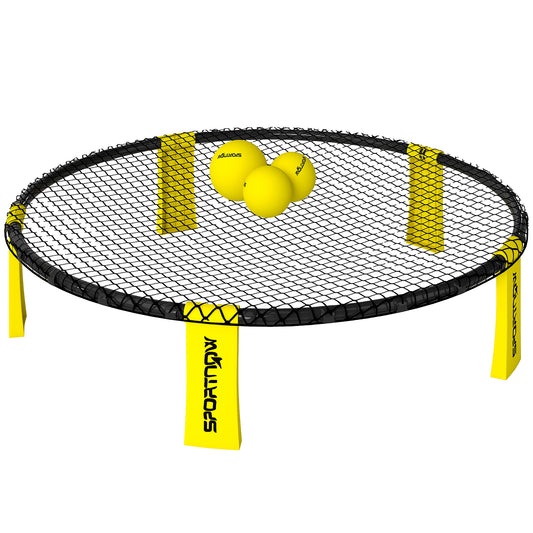 Spike Game Set, Mini Beach Games Set with Net, 3 Balls and Ball Pump, Portable with Carrying Bag for Outdoor Team Sports, Yellow