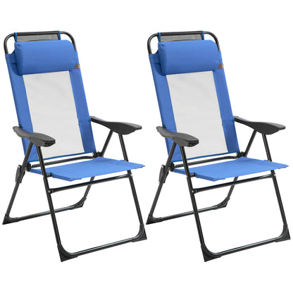Folding Garden Chairs Set of 2, 5-Position Recliner Camping Chair with High Back, All Weather Texteline Seat, Portable Outdoor Dining Chairs with Headrests for Patio, Picnic